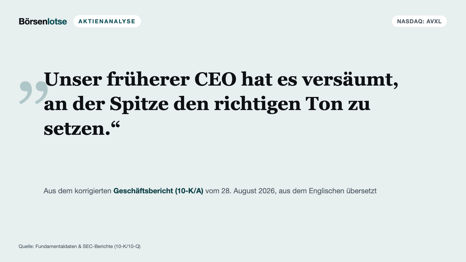 Anavex: Chef entlassen, EU-Antrag zurückgezogen — jetzt kostet die Firma kaum mehr als ihre Kasse