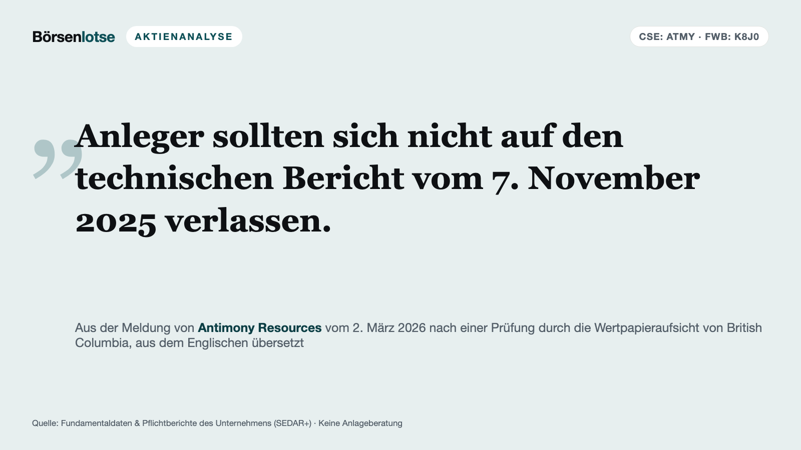Antimony Resources: Hochgradiges Antimon, keine Ressource und 11,5 Millionen kanadische Dollar Aktienvergütung