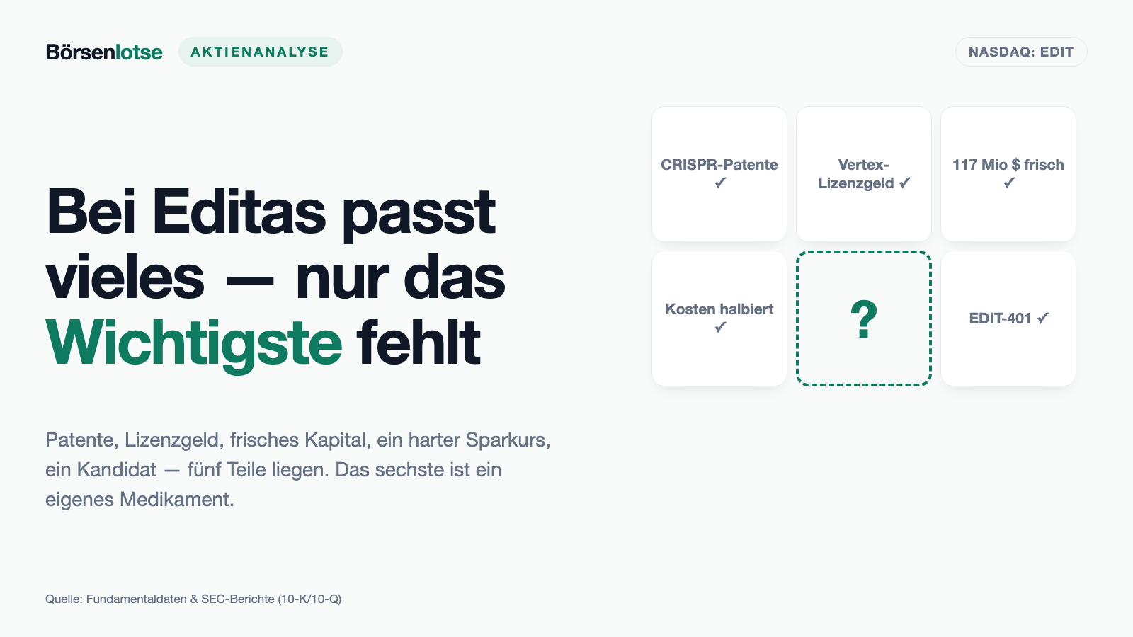 Editas Medicine: Der CRISPR-Pionier verdient am Medikament eines anderen