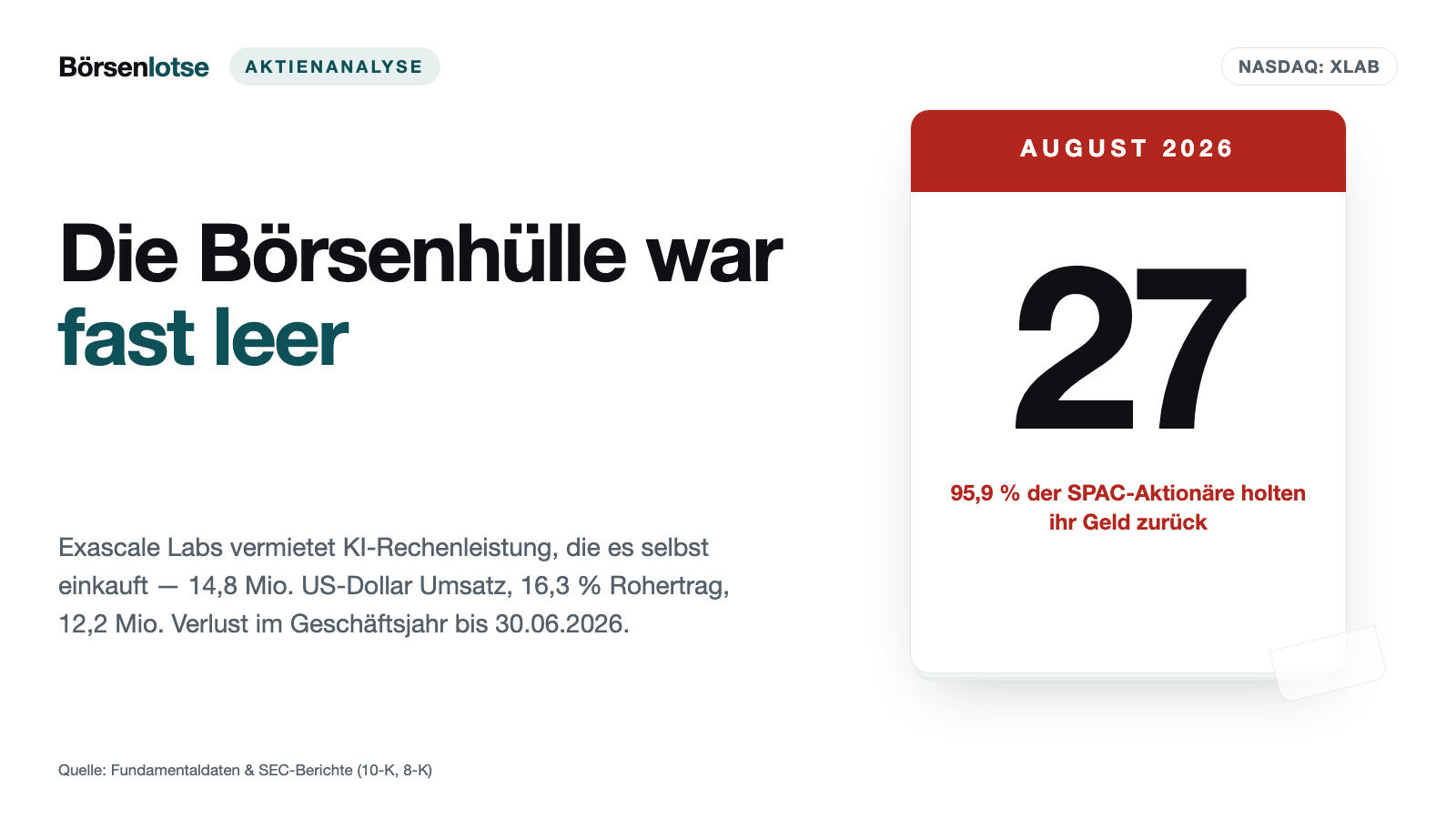 Exascale Labs: 500 Millionen Dollar auf dem Papier, 11,8 Millionen aus der Börsenhülle