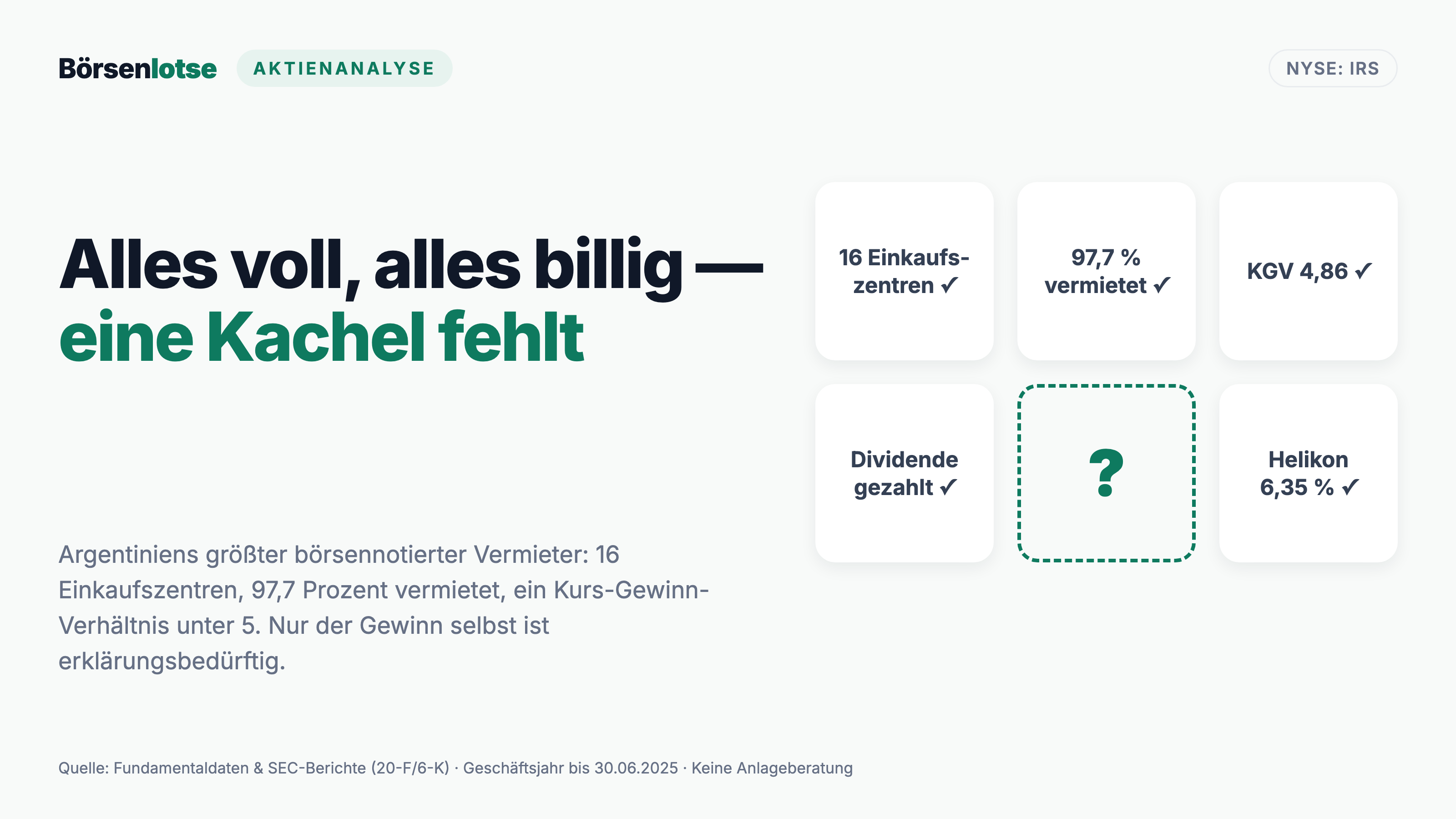 IRSA: Eine Neubewertung über 489 Milliarden Pesos machte aus einem guten Jahr einen Verlust — ohne dass ein Peso floss