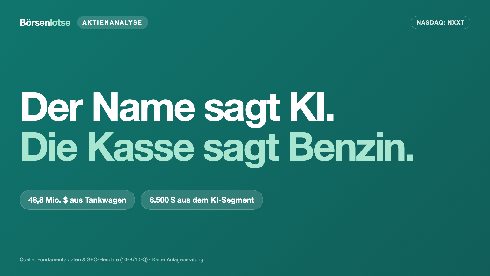 NextNRG: Das KI-Segment machte im Halbjahr 6.500 Dollar Umsatz — die Tankwagen 48,8 Millionen