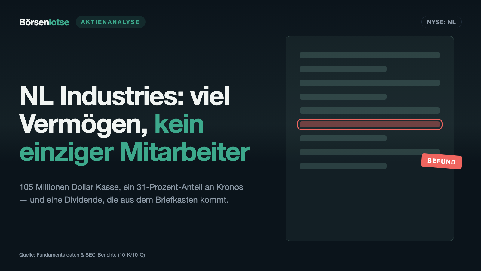 NL Industries: 105 Millionen Dollar Kasse, kein einziger Mitarbeiter — und eine Dividende, die aus dem Briefkasten kommt