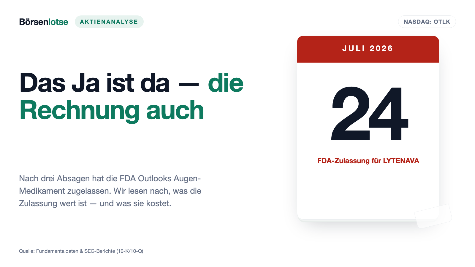 Outlook-Therapeutics-Aktie: Die FDA sagt Ja — bezahlt ist damit nichts