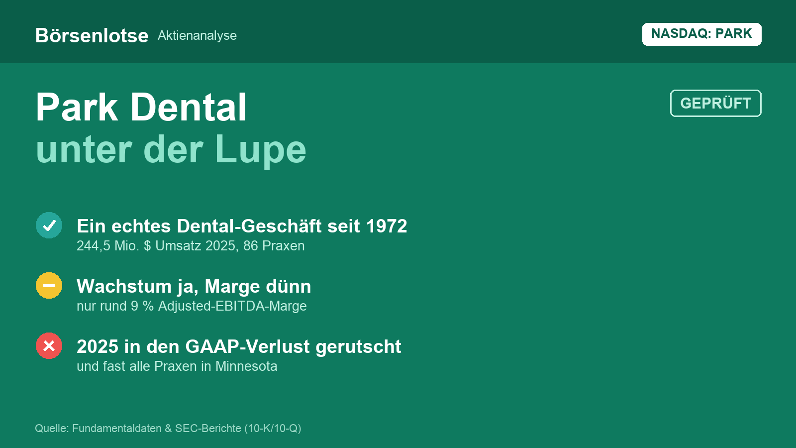 Park Dental: ein 50 Jahre alter Zahnarzt-Verwalter wird Börsenneuling