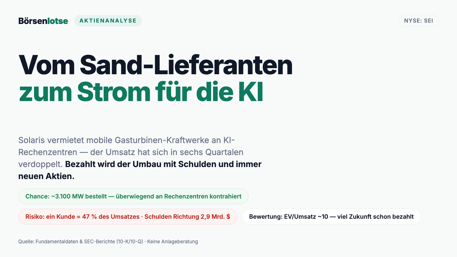 Solaris-Energy-Aktie: Strom für die KI — auf Pump gebaut