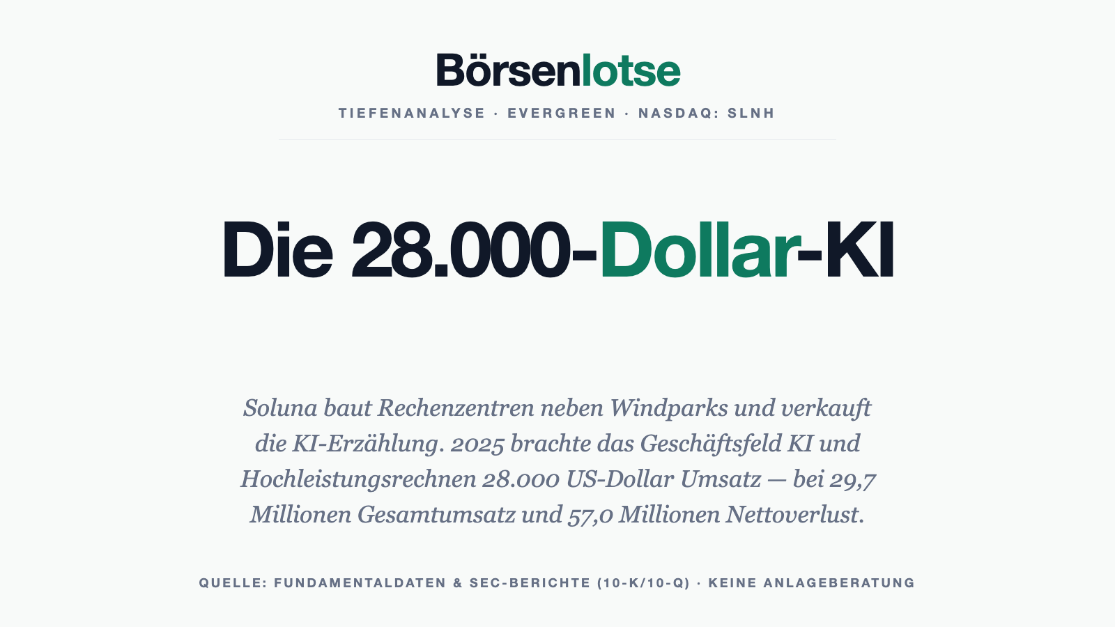 Soluna Holdings: Das KI-Rechenzentrum, dessen KI-Geschäft 2025 genau 28.000 Dollar umsetzte