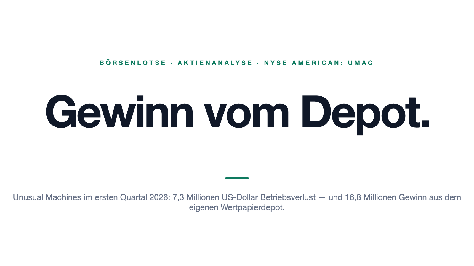 Unusual Machines: Der erste Quartalsgewinn kam nicht aus Drohnen — sondern aus dem eigenen Wertpapierdepot